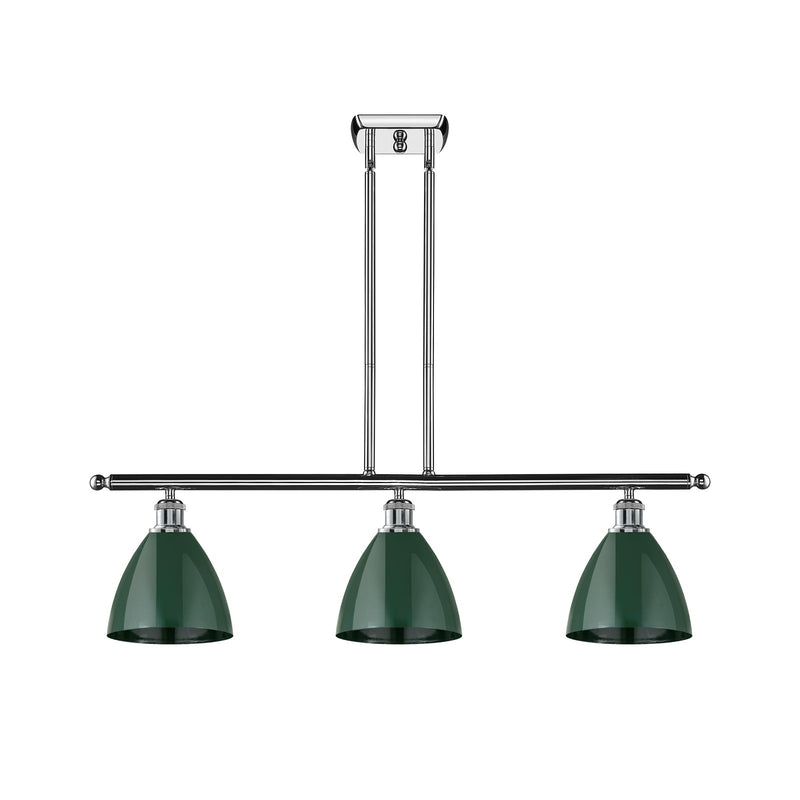 Innovations Plymouth 36in 3-Light Island Light | Industrial Farmhouse Polished Chrome and Matte Green Metal Shade | Kitchen | Model 516-3I-PC-MBD-75-GR