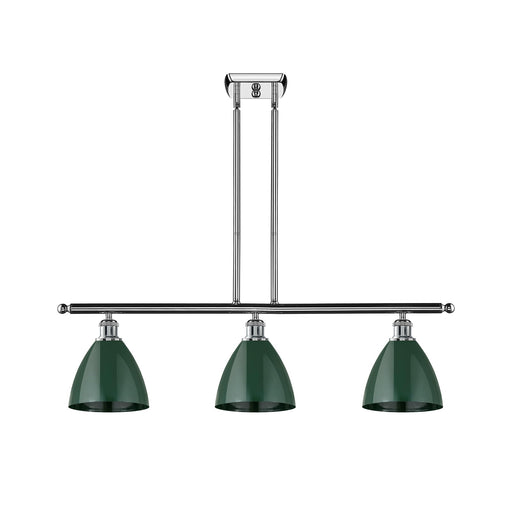 Innovations Plymouth 36in 3-Light Island Light | Industrial Farmhouse Polished Chrome and Matte Green Metal | Kitchen | Model 516-3I-PC-MBD-75-GR-LED
