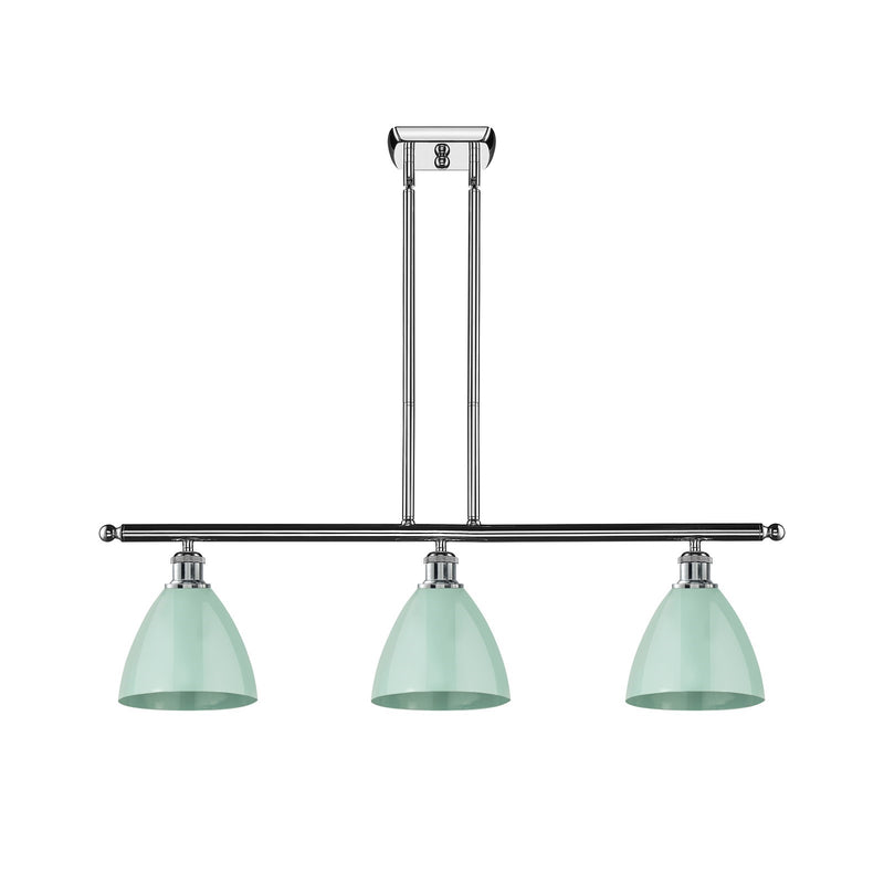 Innovations Plymouth 36in 3-Light Island Light | Industrial Farmhouse Polished Chrome and Seafoam Metal Shade | Kitchen Island | Model 516-3I-PC-MBD-75-SF