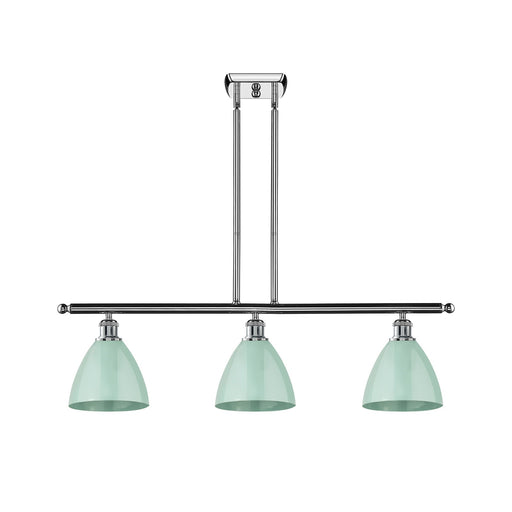Innovations Plymouth 36in 3-Light Island Light | Industrial Farmhouse Polished Chrome and Matte Seafoam Metal Shade | Model 516-3I-PC-MBD-75-SF-LED