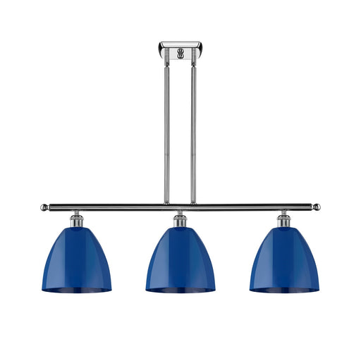 Innovations Plymouth 36in 3-Light Island Light | Industrial Farmhouse Polished Chrome and Matte Blue Metal Shade | Kitchen | Model 516-3I-PC-MBD-9-BL-LED