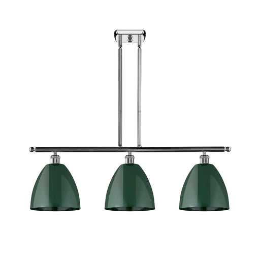 Innovations Plymouth 36in 3-Light Island Light | Industrial Farmhouse Polished Chrome and Matte Green Metal Shade | Kitchen | Model 516-3I-PC-MBD-9-GR