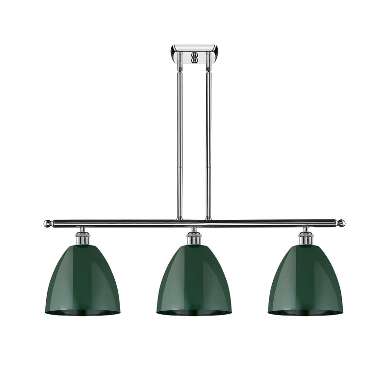 Innovations Plymouth 36in 3-Light Island Light | Industrial Farmhouse Polished Chrome and Matte Green Metal | Kitchen | Model 516-3I-PC-MBD-9-GR-LED