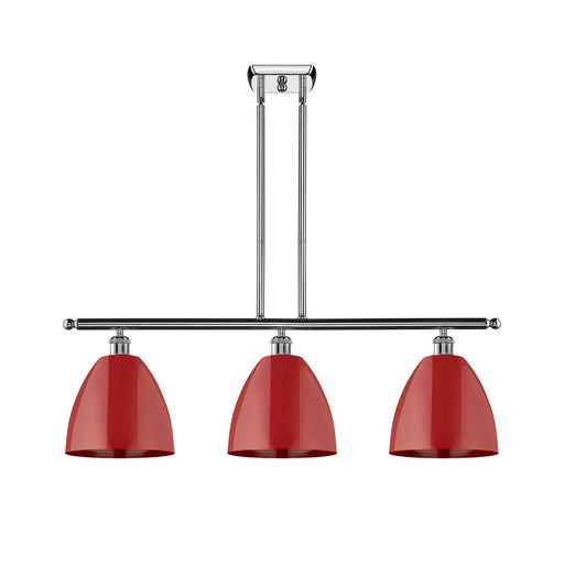 Innovations Plymouth 36in 3-Light Island Light | Industrial Farmhouse Polished Chrome and Matte Red Metal Shade | Kitchen | Model 516-3I-PC-MBD-9-RD