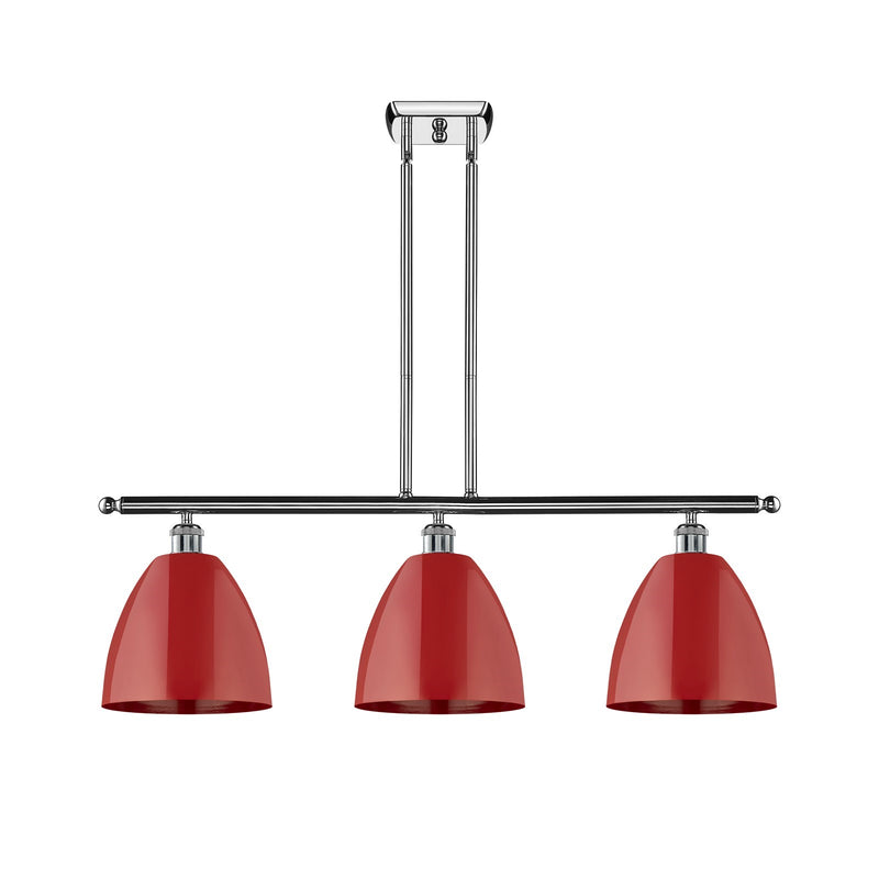 Innovations Plymouth 36in 3-Light Island Light | Industrial Farmhouse Polished Chrome and Matte Red Metal | Kitchen Island | Model 516-3I-PC-MBD-9-RD-LED