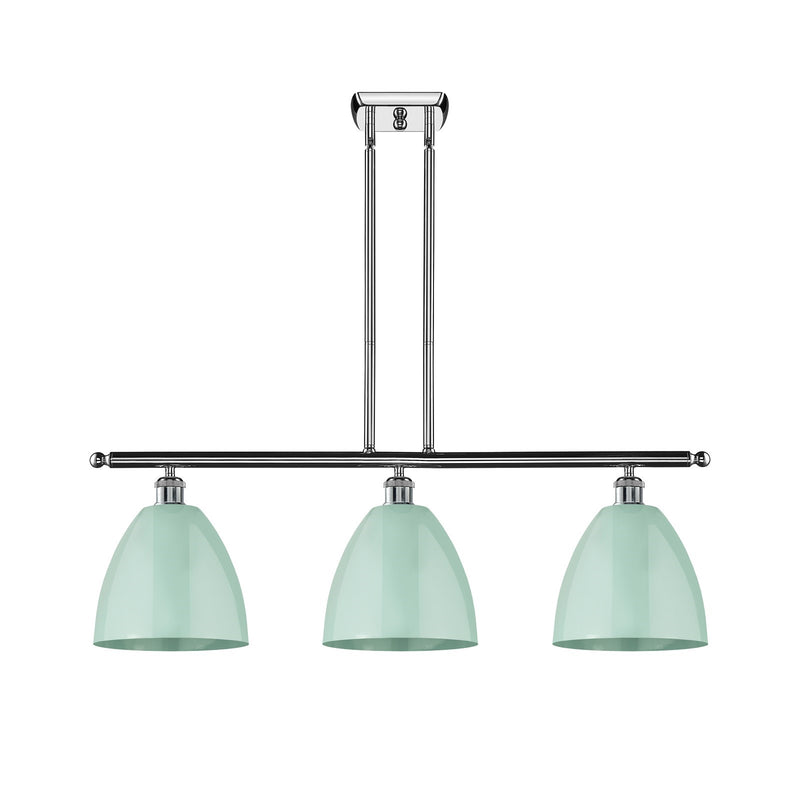 Innovations Plymouth 36in 3-Light Island Light | Industrial Farmhouse Polished Chrome and Matte Seafoam Metal Shade | Model 516-3I-PC-MBD-9-SF-LED