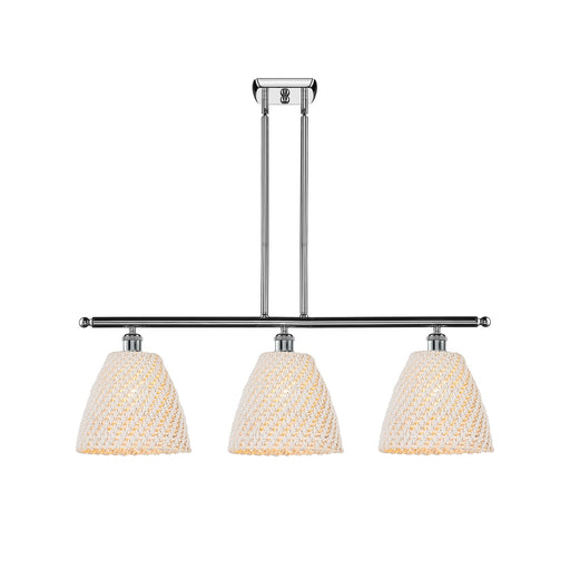 Innovations Bristol Natural 36in 3-Light Island Light | Industrial Polished Chrome Steel and Natural Fiber Dome Shade | Model 516-3I-PC-NBD-9-NAT
