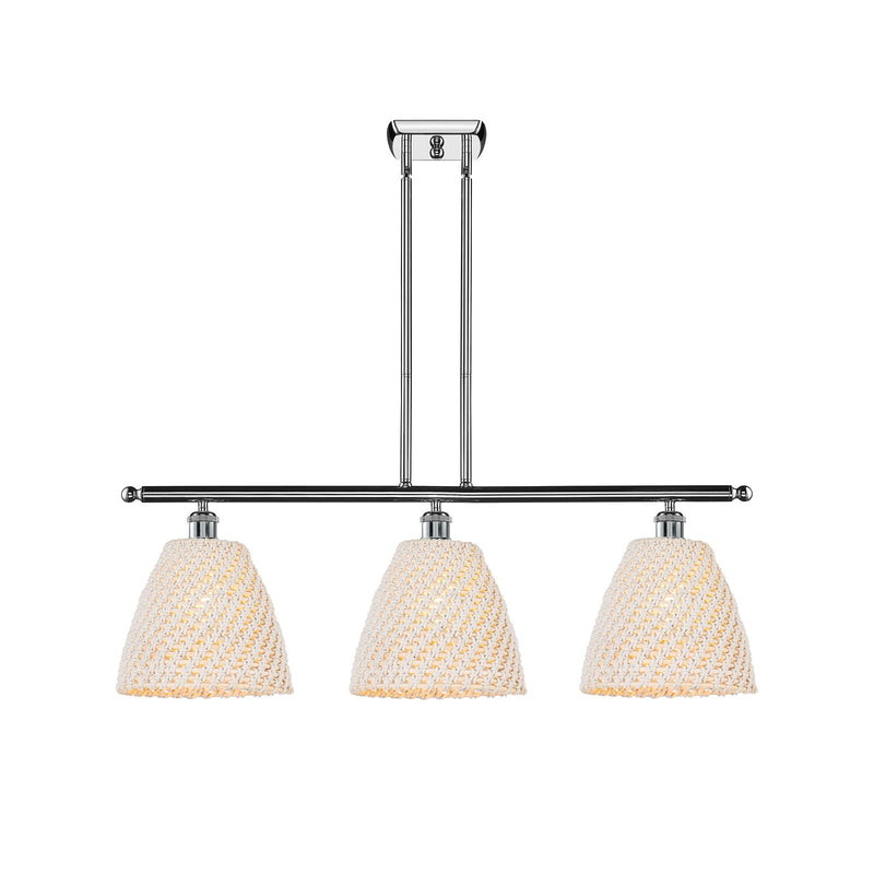 Innovations Bristol Natural 36in 3-Light Island Light | Industrial Polished Chrome Steel and Natural Fiber Dome Shade | Model 516-3I-PC-NBD-9-NAT
