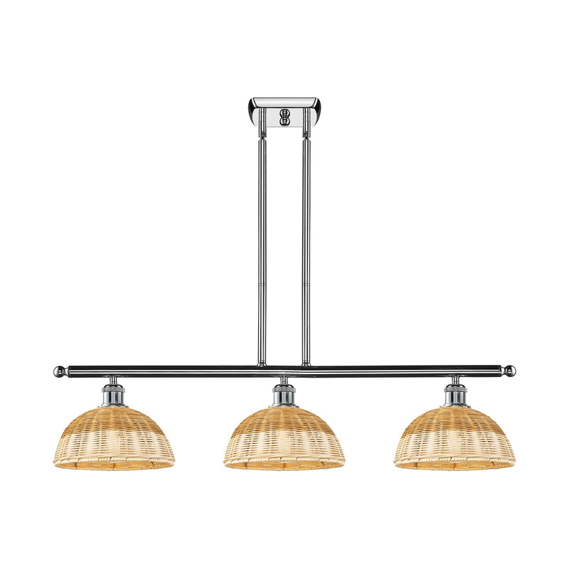 Innovations Lighting Bristol Natural II 36in 3-Light Island Light | Industrial Polished Chrome and Natural Fiber Dome Shade | Model 516-3I-PC-NBD2-9-NAT