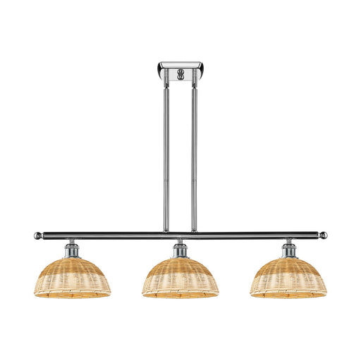 Innovations Lighting Bristol Natural II 36in 3-Light Island Light | Industrial Polished Chrome and Natural Fiber Dome Shade | Model 516-3I-PC-NBD2-9-NAT