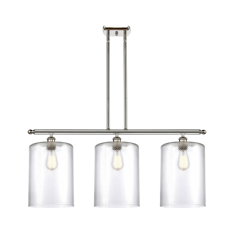 Innovations Cobbleskill 36in 3-Light Island Light | Art Nouveau Polished Nickel Steel and Clear Glass | Kitchen Island & Dining | Model 516-3I-PN-G112-L