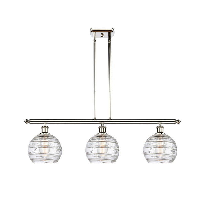 Innovations Athens Deco Swirl 36in 3-Light Island Light | Industrial Polished Nickel Steel and Clear Glass | Kitchen Island & | Model 516-3I-PN-G1213-8CL