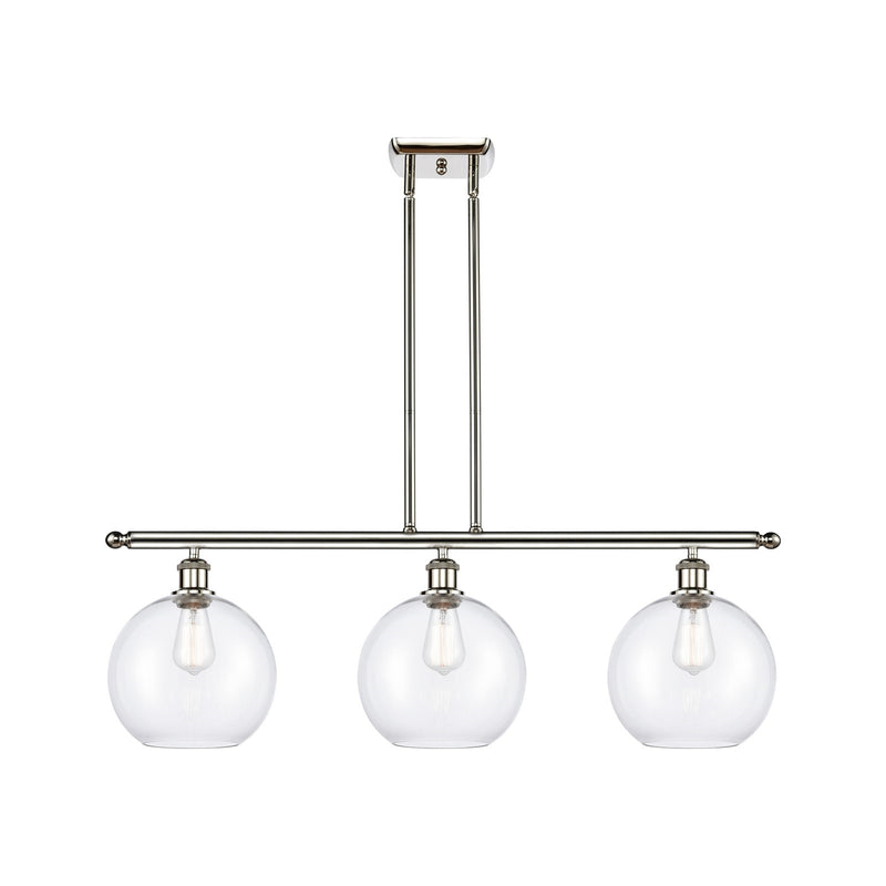 Innovations Athens 37in 3-Light Island Light | Industrial Polished Nickel Steel and Clear Glass | Kitchen Island & Dining Room | Model 516-3I-PN-G122-10