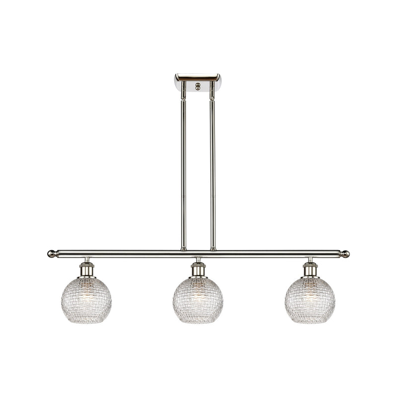 Innovations Athens 36in 3-Light Island Light | Modern Farmhouse Polished Nickel Steel and Clear Basket Weave Glass | Kitchen | Model 516-3I-PN-G122C-6CL