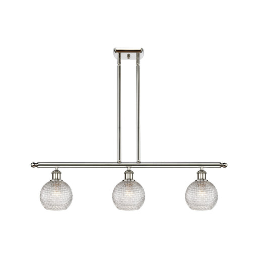 Innovations Athens 36in 3-Light Island Light | Modern Farmhouse Polished Nickel Steel and Clear Basket Weave Glass | Kitchen | Model 516-3I-PN-G122C-6CL