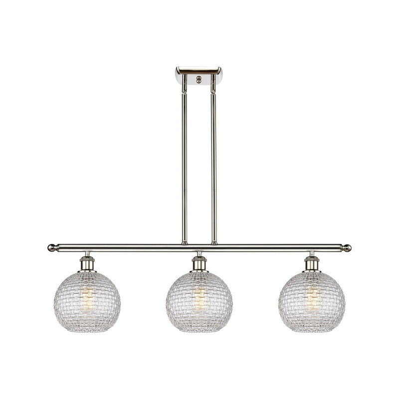Innovations Athens 36in 3-Light Island Light | Modern Farmhouse Polished Nickel Steel and Clear Basket Weave Glass | Kitchen | Model 516-3I-PN-G122C-8CL