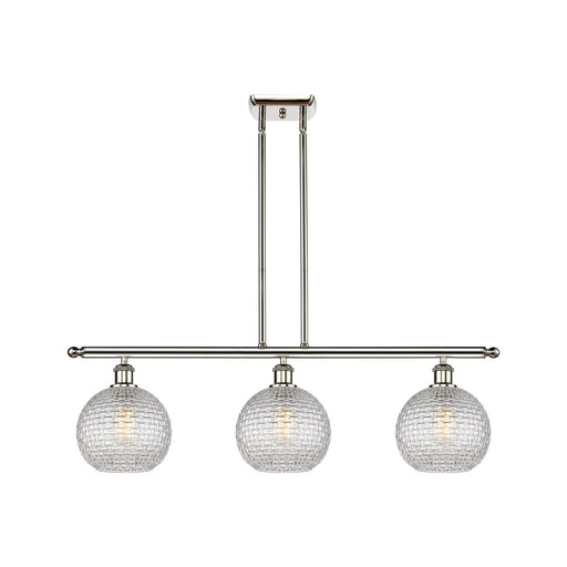 Innovations Athens 36in 3-Light Island Light | Modern Farmhouse Polished Nickel Steel and Clear Basket Weave Glass | Kitchen | Model 516-3I-PN-G122C-8CL