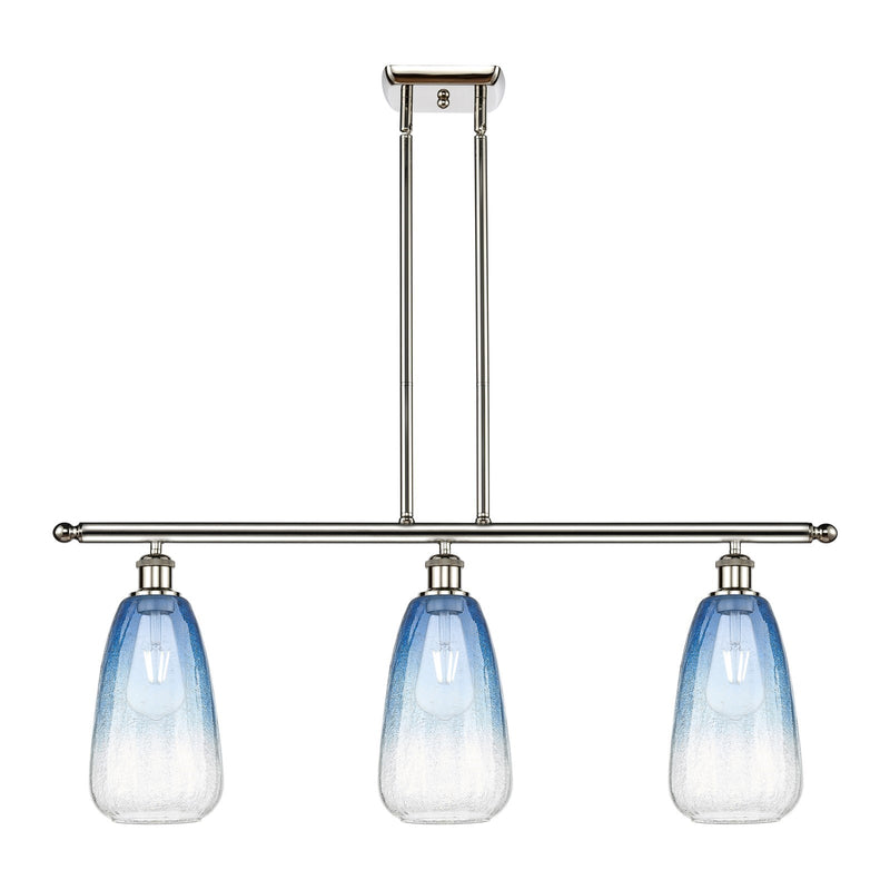 Innovations Brookhaven Almond 36in 3-Light Island Light | Industrial Polished Nickel and Sapphire Blue Glass | Kitchen Island & | Model 516-3I-PN-G480-6SB