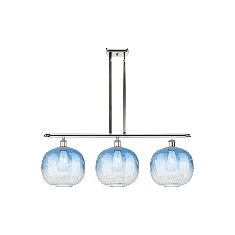Innovations Brookhaven Sphere 37in 3-Light Island Light | Industrial Polished Nickel Steel and Sapphire Blue Glass | Kitchen | Model 516-3I-PN-G481-10SB