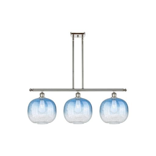 Innovations Brookhaven Sphere 37in 3-Light Island Light | Industrial Polished Nickel Steel and Sapphire Blue Glass | Kitchen | Model 516-3I-PN-G481-10SB