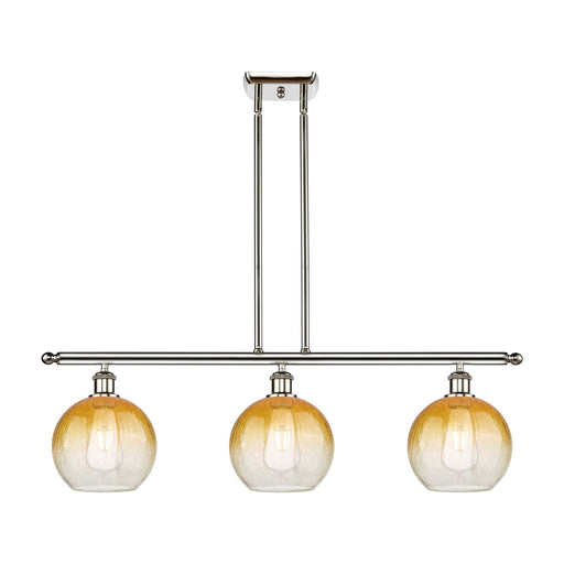 Innovations Brookhaven Globe 36in 3-Light Island Light | Industrial Polished Nickel Steel and Amber Glass | Kitchen Island | 36 | Model 516-3I-PN-G483-8AM
