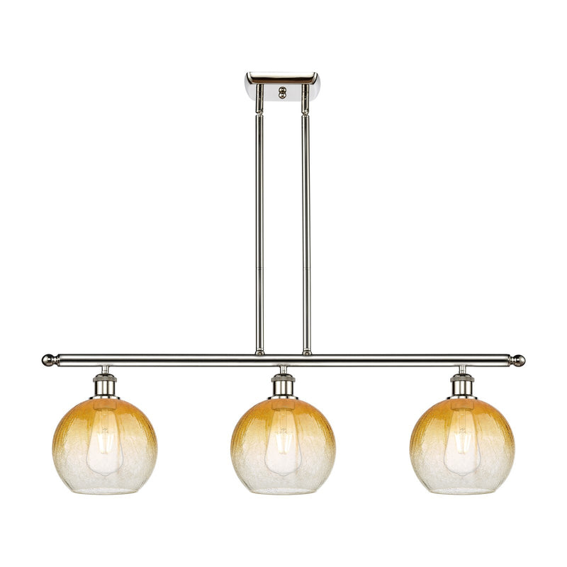Innovations Brookhaven Globe 36in 3-Light Island Light | Industrial Polished Nickel Steel and Amber Glass | Kitchen Island | 36 | Model 516-3I-PN-G483-8AM