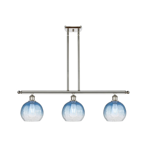 Innovations Brookhaven Globe 36in 3-Light Island Light | Industrial Polished Nickel Steel and Sapphire Blue Glass | Kitchen | Model 516-3I-PN-G483-8SB