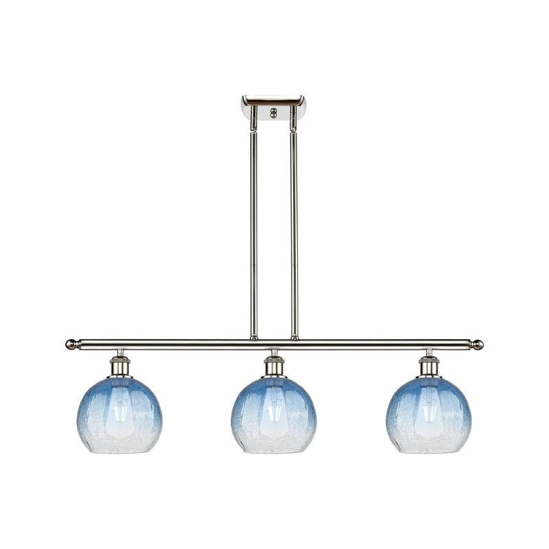 Innovations Brookhaven Globe 36in 3-Light Island Light | Industrial Polished Nickel Steel and Sapphire Blue Glass | Kitchen | Model 516-3I-PN-G483-8SB