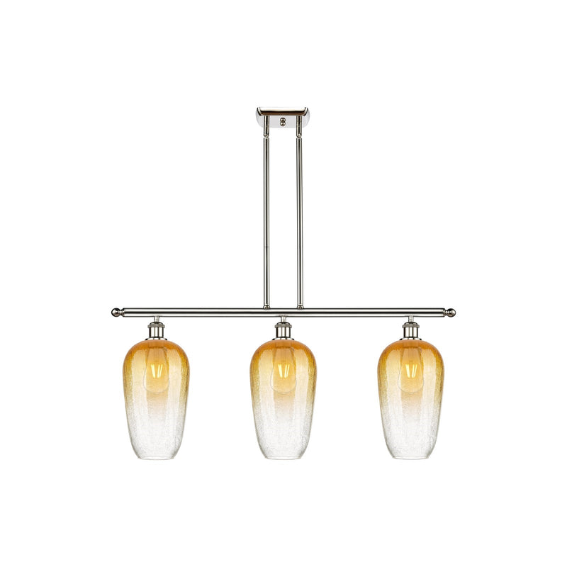 Innovations Brookhaven Flute 36in 3-Light Island Light | Industrial Polished Nickel and Amber Glass | Kitchen Island & Dining | Model 516-3I-PN-G484-7AM