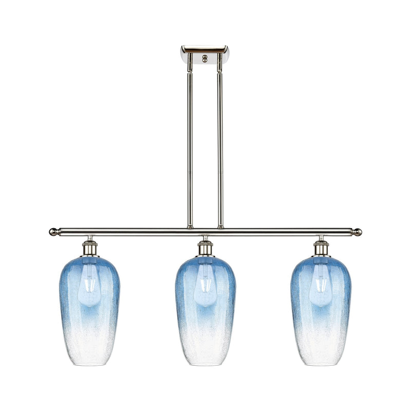 Innovations Brookhaven Flute 36in 3-Light Island Light | Industrial Polished Nickel Steel and Sapphire Blue Glass | Kitchen | Model 516-3I-PN-G484-7SB