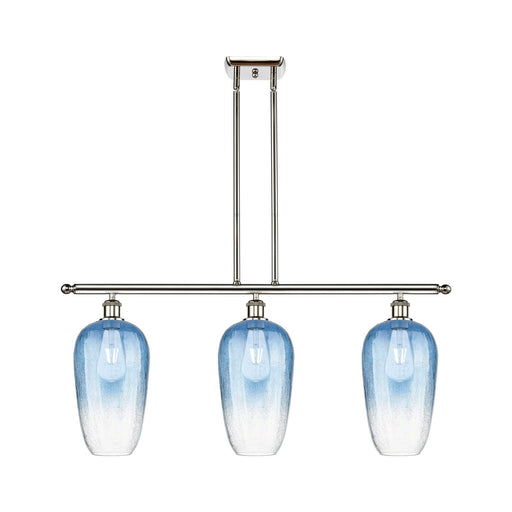 Innovations Brookhaven Flute 36in 3-Light Island Light | Industrial Polished Nickel Steel and Sapphire Blue Glass | Kitchen | Model 516-3I-PN-G484-7SB