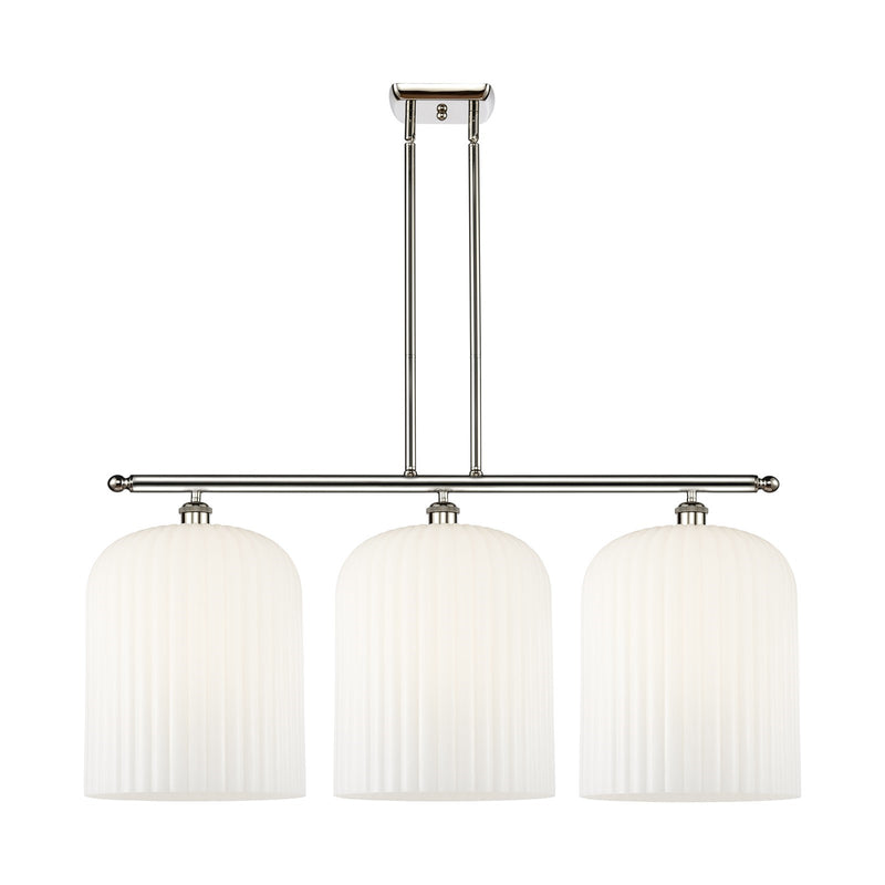 Innovations Bridal Veil 36in 3-Light Island Light | Art Nouveau Polished Nickel and Gloss White Ribbed Glass | Kitchen Island | Model 516-3I-PN-G559-12GWH