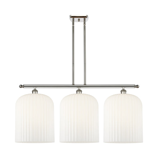 Innovations Bridal Veil 36in 3-Light Island Light | Art Nouveau Polished Nickel and Gloss White Ribbed Glass | Kitchen Island | Model 516-3I-PN-G559-12GWH