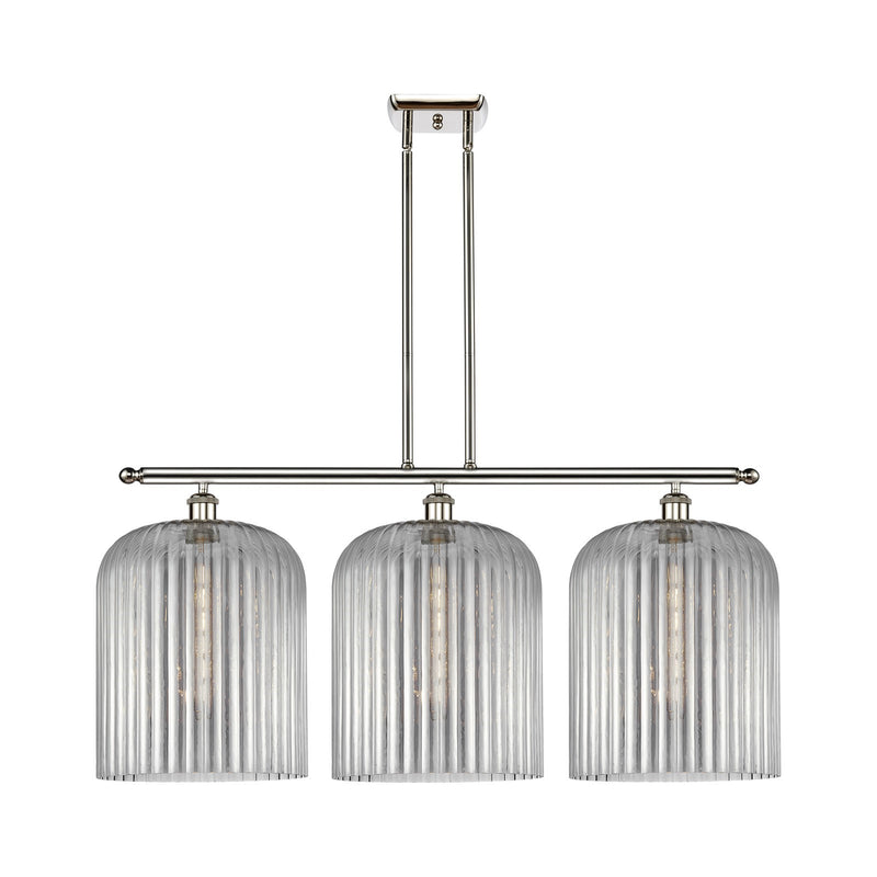Innovations Bridal Veil 36in 3-Light Island Light | Art Nouveau Industrial Polished Nickel and Light Smoke Ribbed Glass | Model 516-3I-PN-G559-12SM