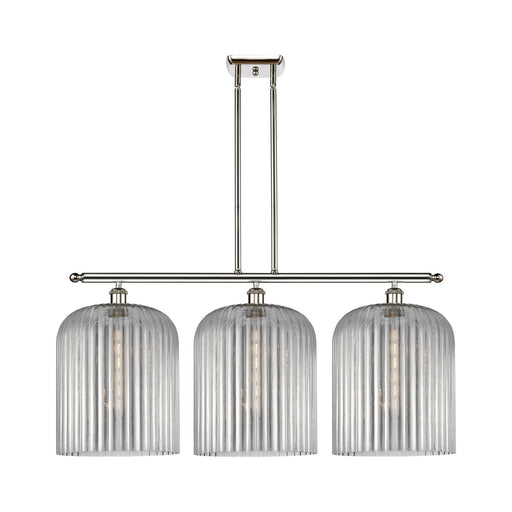 Innovations Bridal Veil 36in 3-Light Island Light | Art Nouveau Industrial Polished Nickel and Light Smoke Ribbed Glass | Model 516-3I-PN-G559-12SM