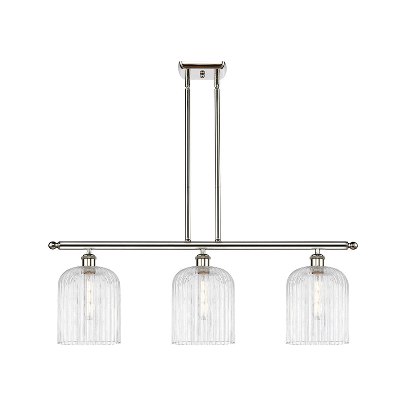 Innovations Bridal Veil 36in 3-Light Island Light | Art Nouveau Polished Nickel Steel and Clear Ribbed Glass | Kitchen Island & | Model 516-3I-PN-G559-8CL