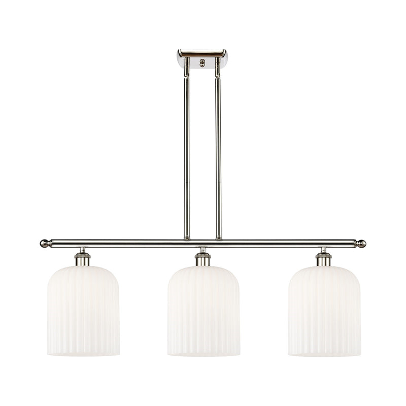 Innovations Bridal Veil 36in 3-Light Island Light | Art Nouveau Polished Nickel and Gloss White Ribbed Glass | Kitchen Island | Model 516-3I-PN-G559-8GWH