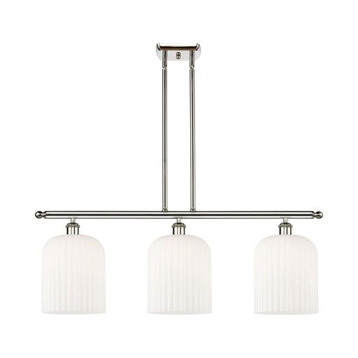 Innovations Bridal Veil 36in 3-Light Island Light | Art Nouveau Polished Nickel and Gloss White Ribbed Glass | Kitchen Island | Model 516-3I-PN-G559-8GWH