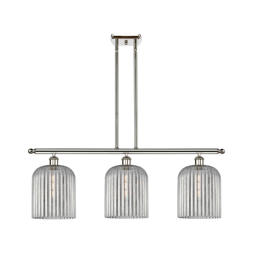 Innovations Bridal Veil 36in 3-Light Island Light | Art Nouveau Polished Nickel and Light Smoke Ribbed Glass | Kitchen Island & | Model 516-3I-PN-G559-8SM