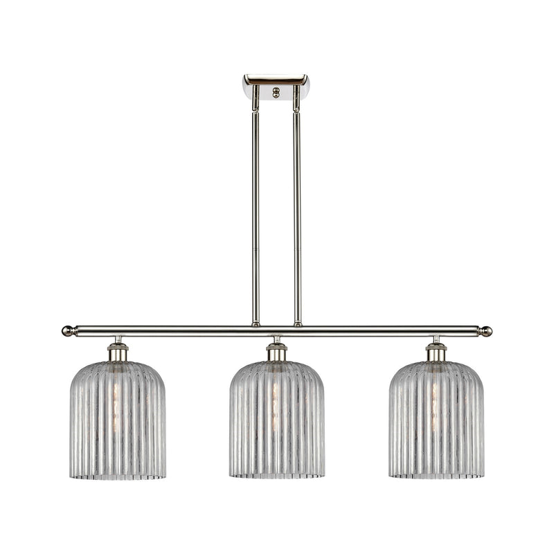 Innovations Bridal Veil 36in 3-Light Island Light | Art Nouveau Polished Nickel and Light Smoke Ribbed Glass | Kitchen Island & | Model 516-3I-PN-G559-8SM
