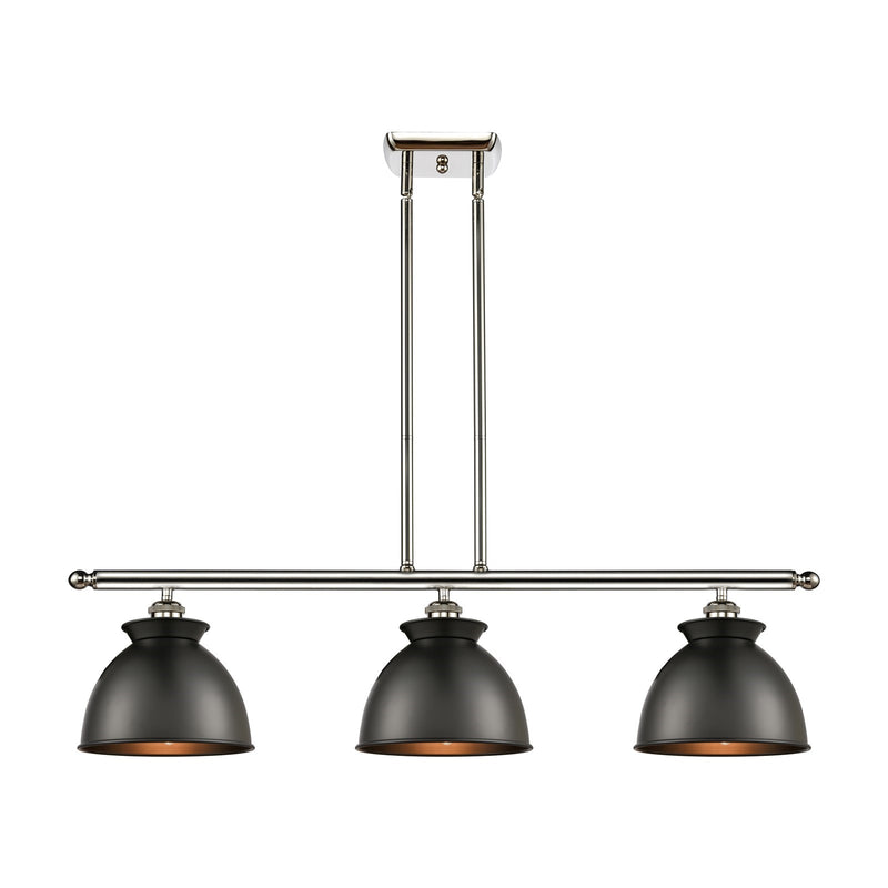 Innovations Adirondack 36in 3-Light Island Light | Industrial Farmhouse Polished Nickel and Matte Black Metal Shade | Kitchen | Model 516-3I-PN-M14-BK