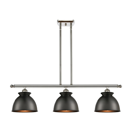 Innovations Adirondack 36in 3-Light Island Light | Industrial Farmhouse Polished Nickel and Matte Black Metal Shade | Kitchen | Model 516-3I-PN-M14-BK