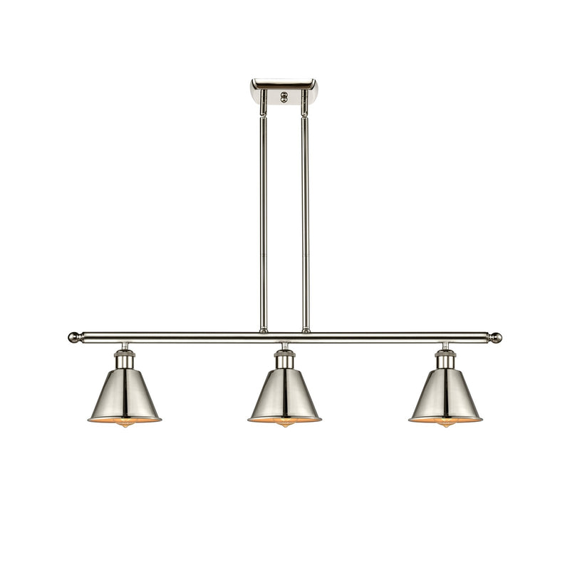 Innovations Smithfield 36in 3-Light Island Light | Industrial Farmhouse Polished Nickel Steel and Metal Shade | Kitchen Island & | Model 516-3I-PN-M8
