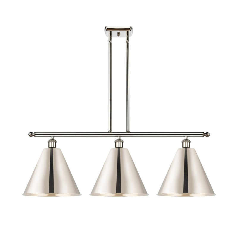 Innovations Berkshire 39in 3-Light Island Light | Industrial Farmhouse Polished Nickel Steel and Metal Cone Shade | Kitchen | Model 516-3I-PN-MBC-12-PN