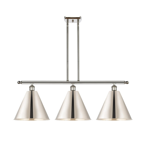 Innovations Berkshire 39in 3-Light Island Light | Industrial Farmhouse Polished Nickel Steel and Metal Cone Shade | Kitchen | Model 516-3I-PN-MBC-12-PN
