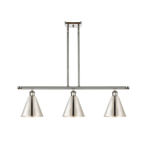 Innovations Berkshire 36in 3-Light Island Light | Industrial Farmhouse Polished Nickel Steel and Metal Cone Shade | Kitchen | Model 516-3I-PN-MBC-8-PN-LED