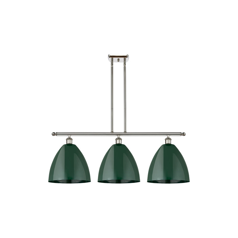 Innovations Plymouth 38.5in 3-Light Island Light | Industrial Farmhouse Polished Nickel and Matte Green Metal | Kitchen Island | Model 516-3I-PN-MBD-12-GR