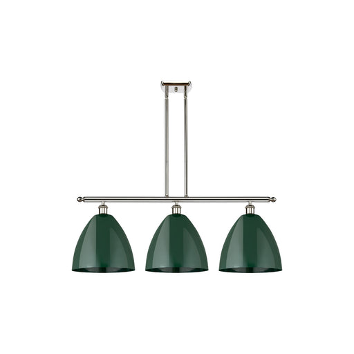 Innovations Plymouth 38.5in 3-Light Island Light | Industrial Farmhouse Polished Nickel and Matte Green Metal | Kitchen Island | Model 516-3I-PN-MBD-12-GR