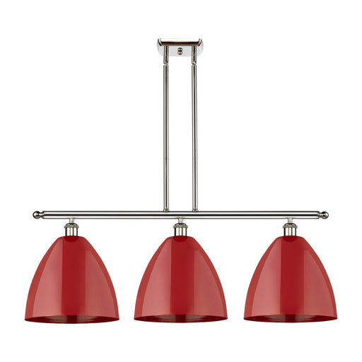 Innovations Plymouth 38.5in 3-Light Island Light | Industrial Farmhouse Polished Nickel and Matte Red Metal | Kitchen Island | Model 516-3I-PN-MBD-12-RD