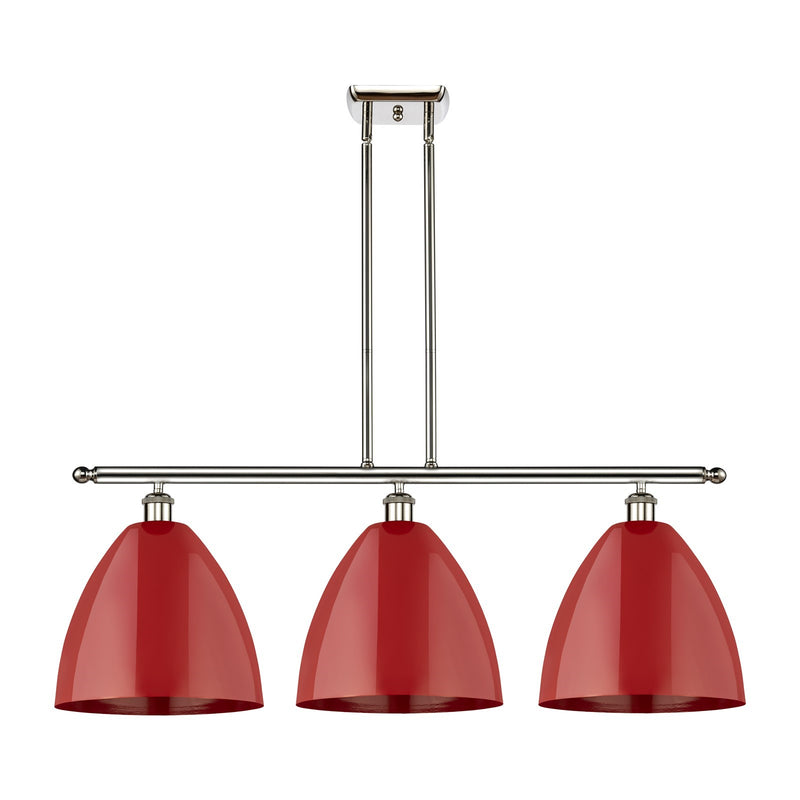 Innovations Plymouth 39in 3-Light Island Light | Industrial Polished Nickel and Matte Red Metal | Kitchen Island | 38.5 x | Model 516-3I-PN-MBD-12-RD-LED